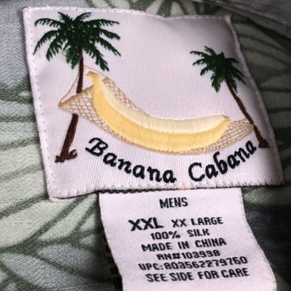 Banana Cabana Men’s XXL Tropical Hawaiian Silk Short Sleeve Button Up Shirt - Picture 2 of 7